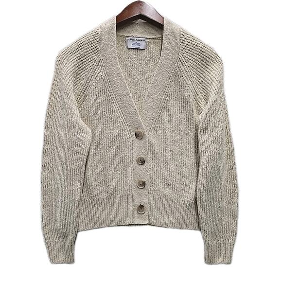 Old Navy Shaker-Stitch Button-Front Speckled Cardigan Sweater Sz XS Go-Recycled - Picture 1 of 8